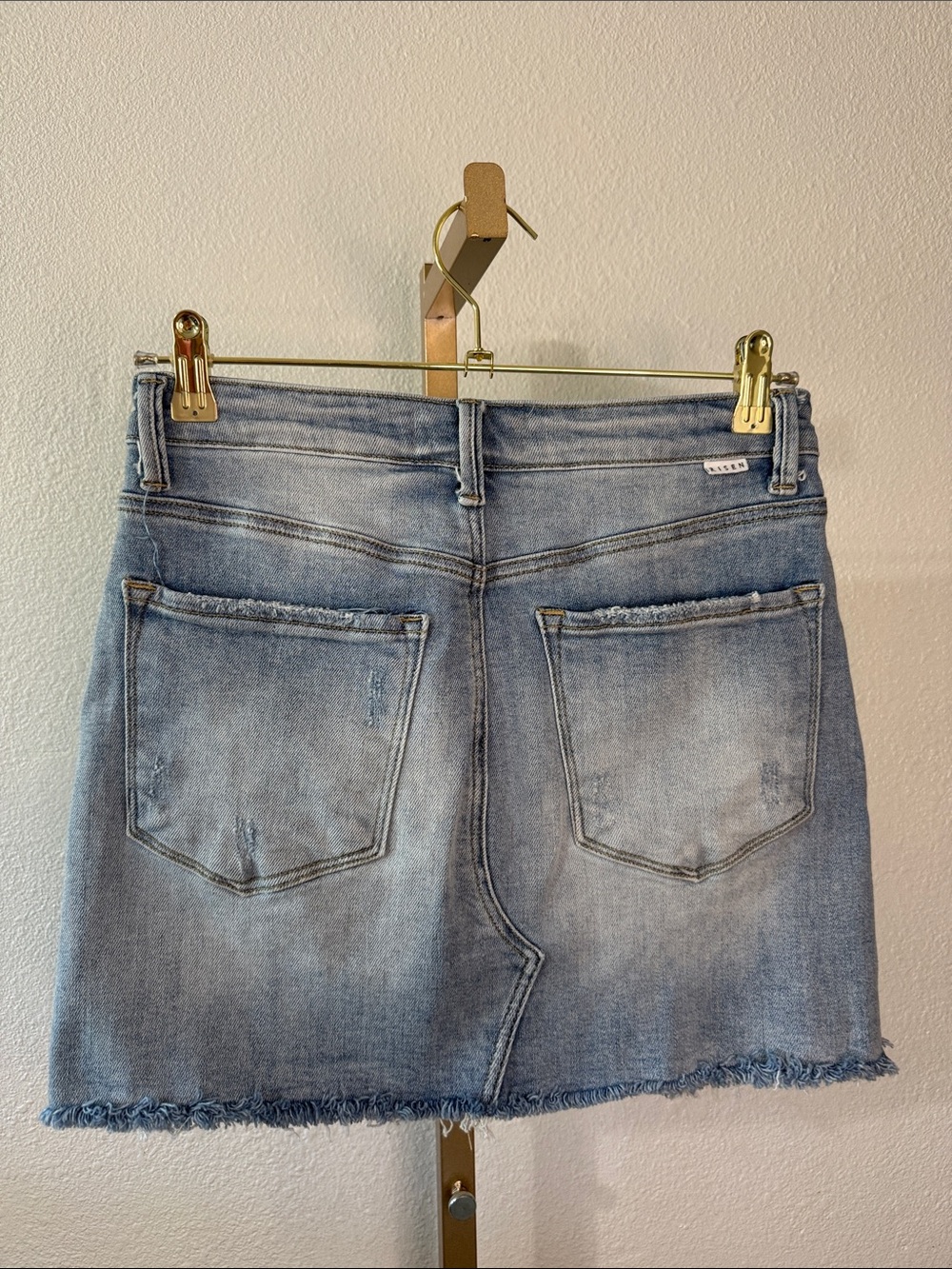 Womens Distressed Light Blue Denim Skirt - Picture 5 of 8
